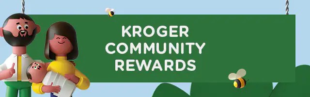 kroger community rewards animated picture of man, woman and baby